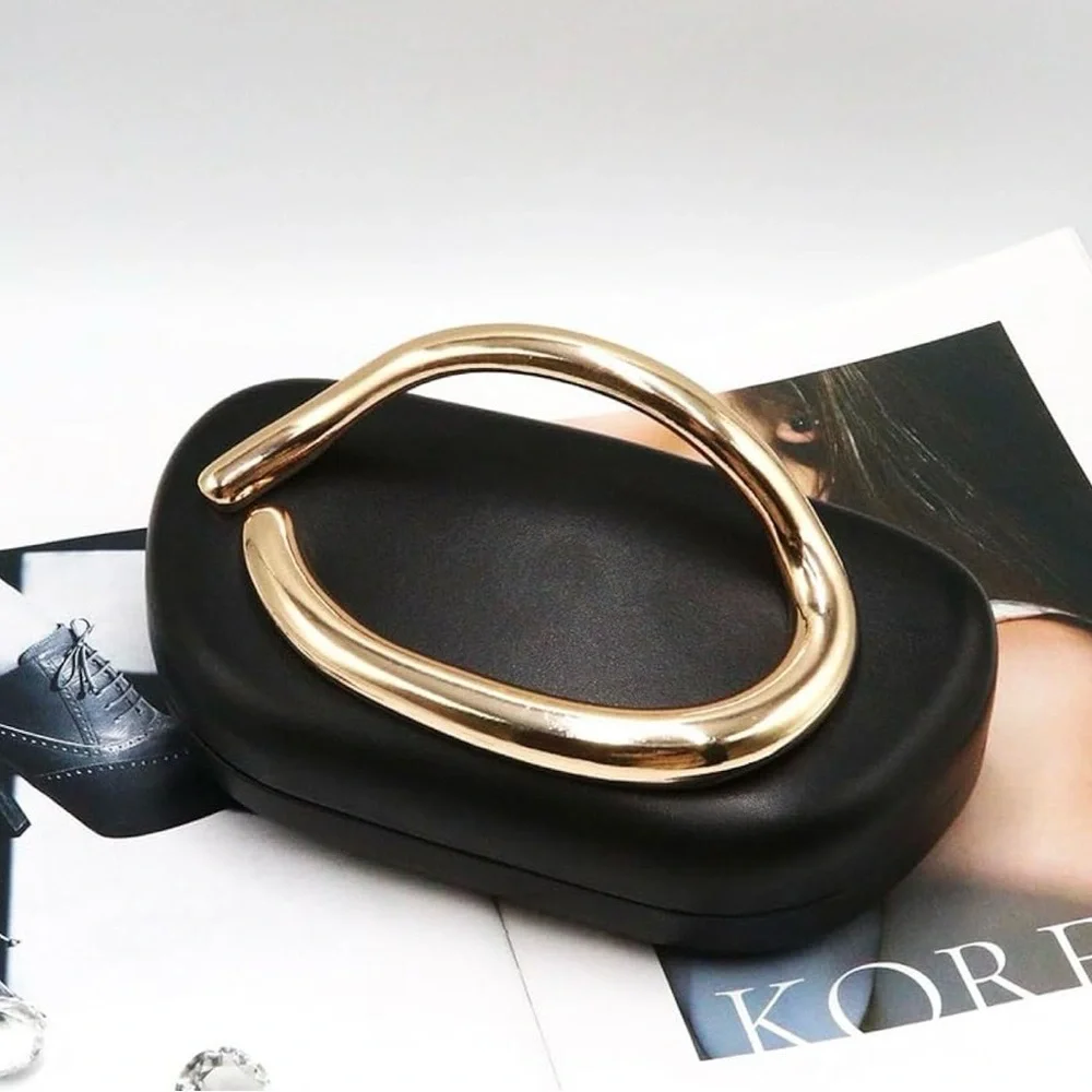 UNIQUE STYLE BLACK WITH GOLD CLUTCH OR CROSSBODY HANDBAG-VEGAN LEATHER‎-NWT